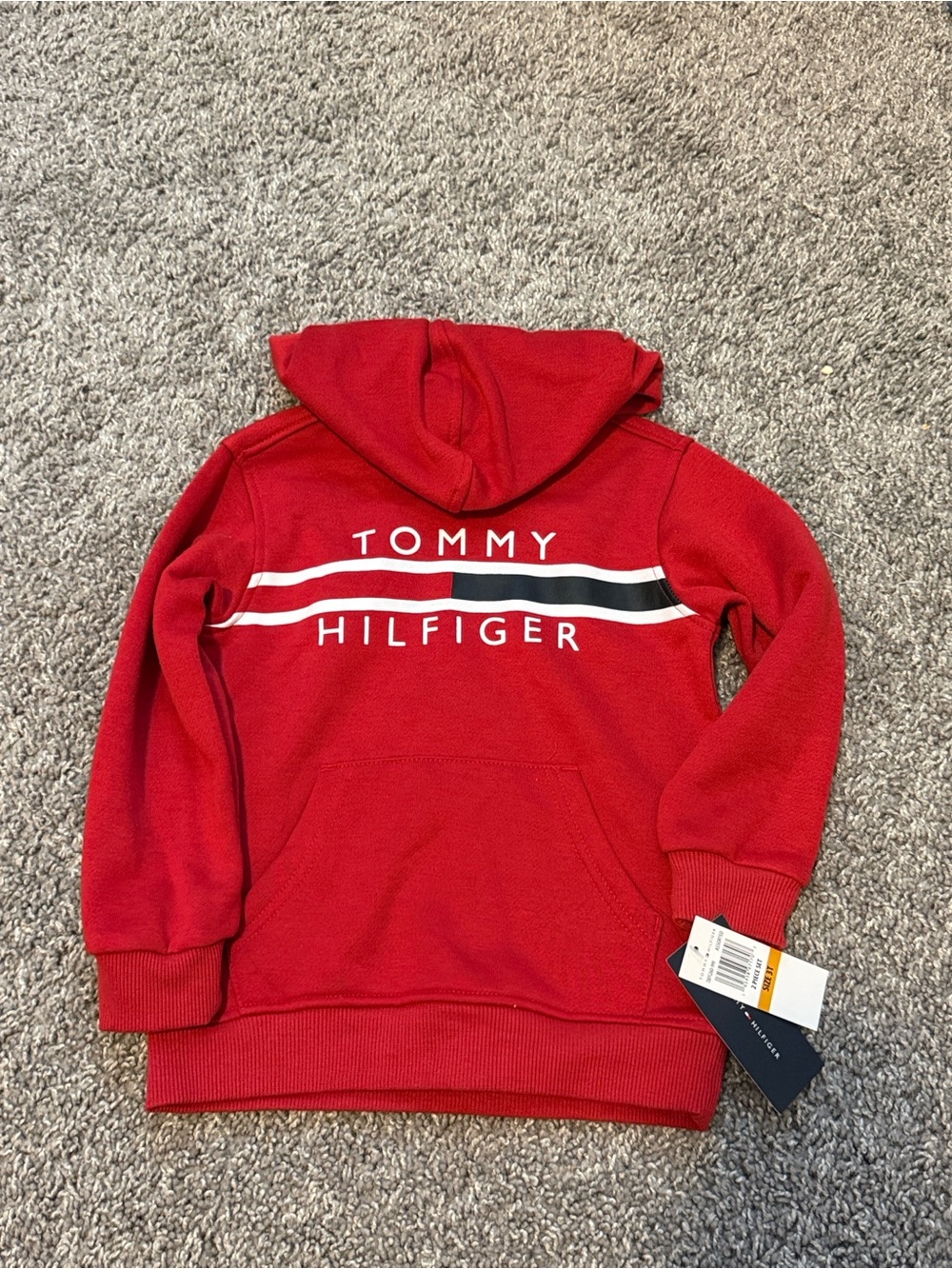 Tommy Hilfiger Red Hooded Kids Sweatshirt with Logo Stripe